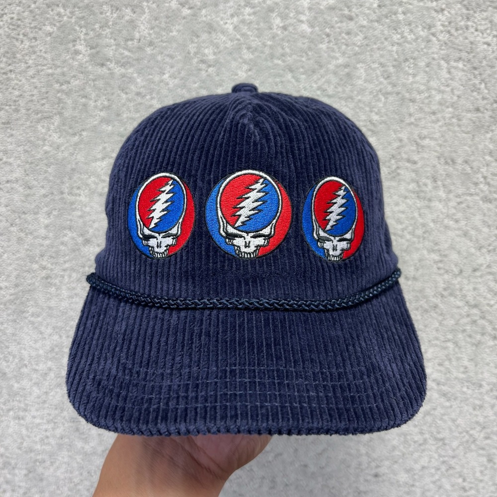 Grateful Dead Corduroy Rope Hat Snapback Navy Blue Steal Your Face Cotton Band